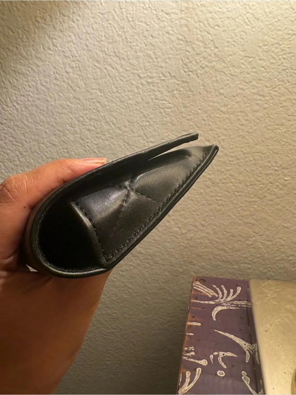 CHANEL Black Embossed Leather Phone Case Wallet